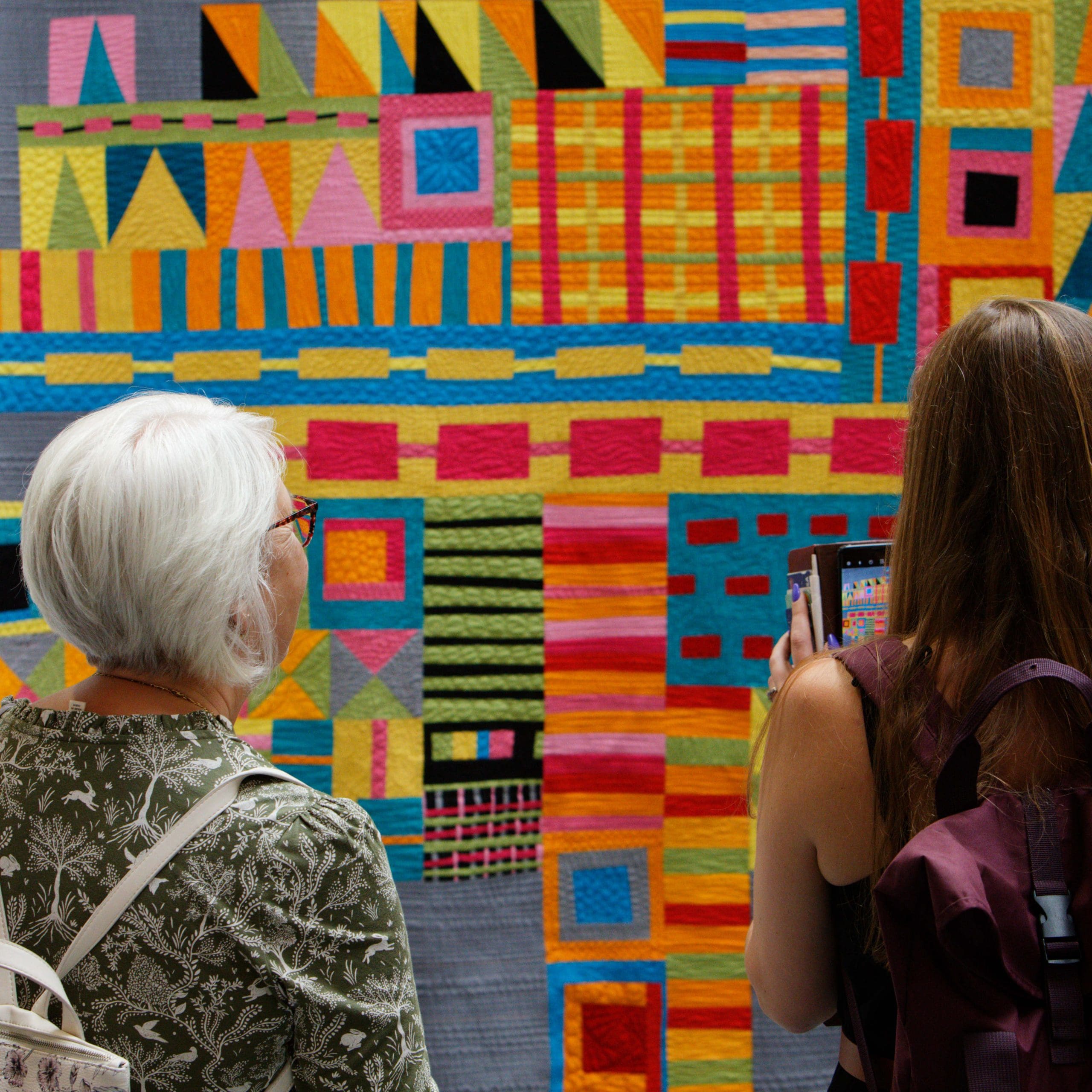 Viewing colourful quilt